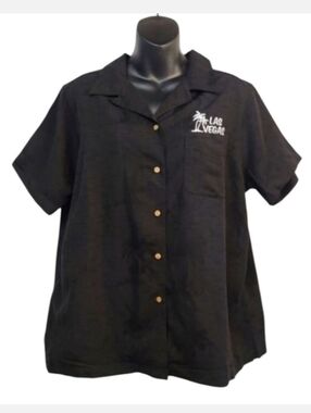 Ultra Club Cabana Breeze Las Vegas Ladies Button Down Black Short ShortsleXL NWT